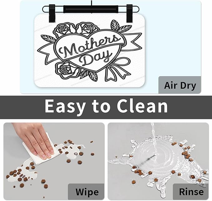 Pet Cat Dog Food Mat Absorbent Dog Feeding Mat Happy Mother's Day Simple Heart Gift Mom No Stains Cat Food Mats Indoor Pet Supplies Dogs Placemat Water Bowl Mats with Rubber Backing 18X12In