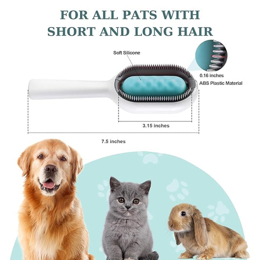 Cat Hair Brush With Water Infused 4 in 1, Pet Grooming Self Cleaning Sticky Brush for Cats, Reusable Cat and Dog Hair Remover with Unique Water Tank Design suitble for every pet hair (blue)