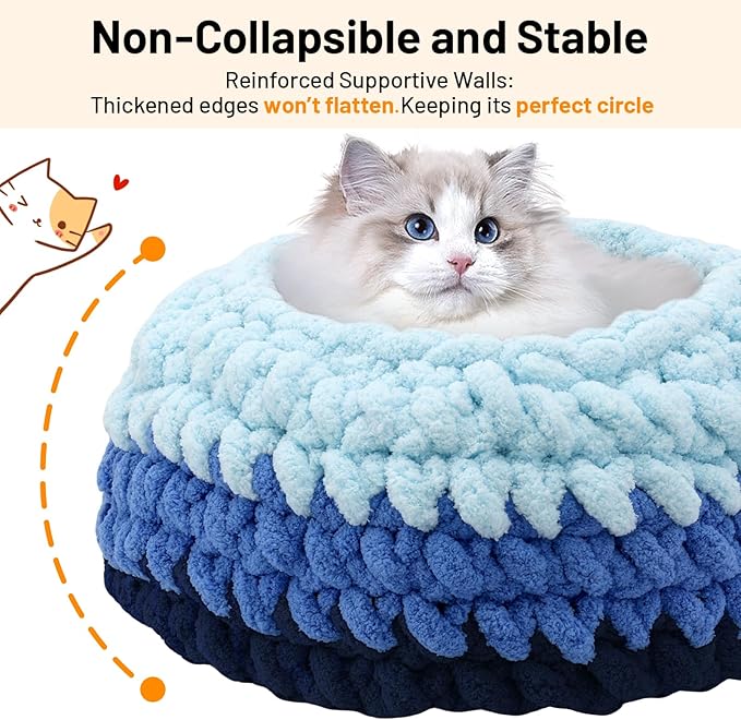 Rondo Cat Nest Handwoven Washable Cat Nest Bed Soft Round Cave House Furniture for Indoor Kitten Cloud Blue