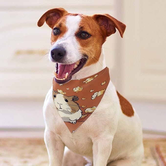 Dog Bandana Spring Pet Scarf Adjustable Triangle Guinea Pig and Popcorn Printing Dog Bib Washable Polyester Puppy Bandana for Small Medium Large Dogs Cat Birthday Party Supplies