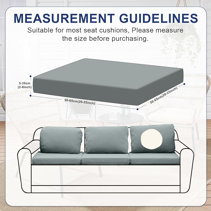 HANDONTIME 8Pcs Patio Cushion Covers Stretch Outdoor Couch Cover Replacement Cushions for Outdoor Furniture Waterproof Patio Furniture Cover for Pets Sofa Covers Washable (Grey,Cover Only)