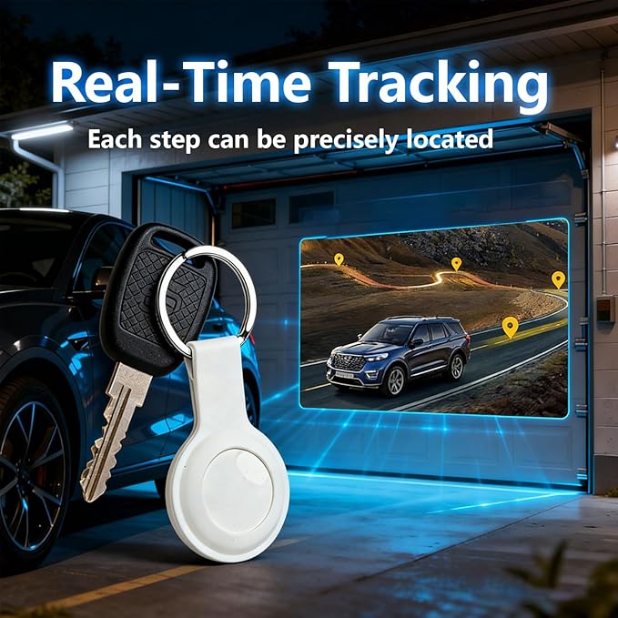 GPS Tracker for Vehicles and Cars, Real-Time Location Tracking Device, No SIM Card No Subscription, No Monthly Fee, Long Standby Waterproof Tracker for Pets, Dogs & Valuables (Android & iOS)-White