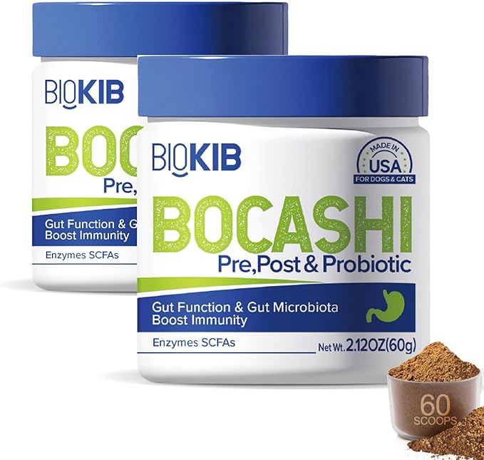 BOCASHI Probiotics Food Toppers for Dogs & Cats, Pet Fermented Nutritional Powder for Digestive Health, Gut Support, Diarrhea & Constipation, Immune Booster - Natural, Made in USA - 120 Scoops