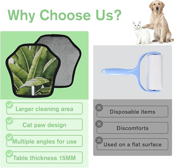 Tropical Banana Leaves Electrostatic Pet Hair Removal Glove for Cats & Dogs - Reusable Grooming Mitt for Couch, Carpet, Car Seat & Laundry - Large 9x9 Inch