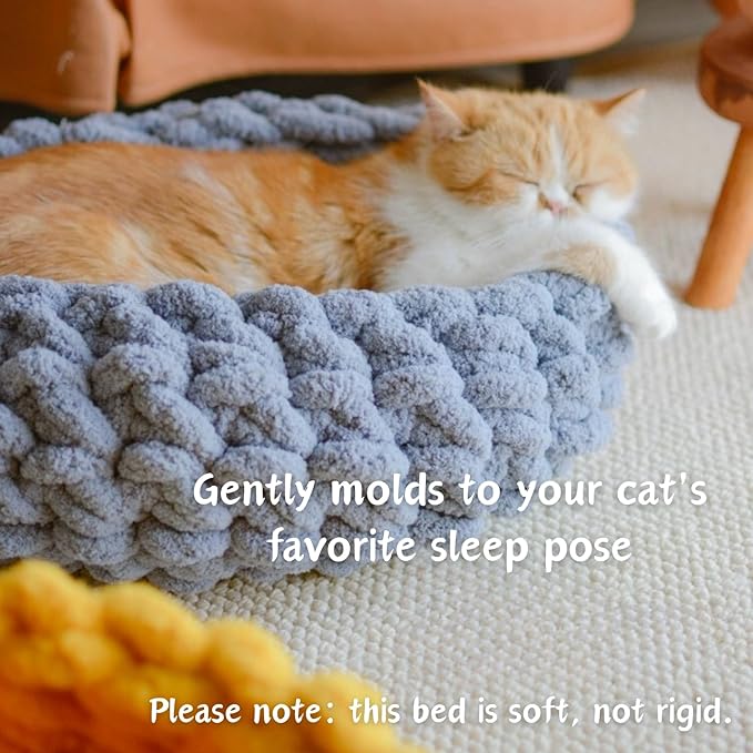 Cat Nest Bed - Premium Self Warming Handwoven Washable Extra Soft Round Cave House for Indoor Kitten & Kitty, Small & Large (Grayish Blue,Large)