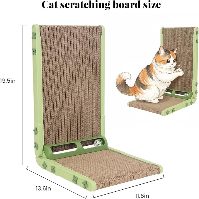 L Shape Cat Scratcher, 26.8 Inch Cat Scratchers for Indoor Cats, Protecting Furniture Cat Scratch Pad, Cardboard Cat Scratching with Ball Toy, Catnip, Large (Green)