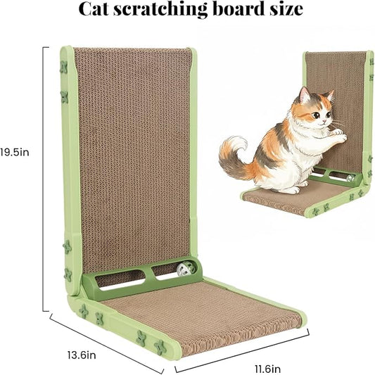 L Shape Cat Scratcher, 26.8 Inch Cat Scratchers for Indoor Cats, Protecting Furniture Cat Scratch Pad, Cardboard Cat Scratching with Ball Toy, Catnip, Large (Green)