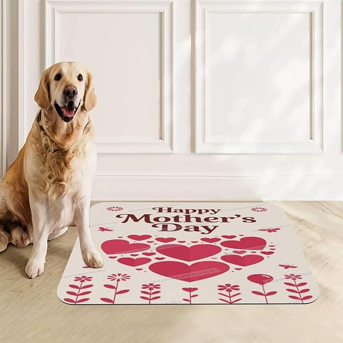 Absorbent Dog Water Cat Mat for Food Water Bowl Quick Dry Happy Mother's Day Floral Gift for Mom Fj Pet Feeding Mats No Stains Dog Food Mat Pet Accessories Supplies Cat Bowl Mats 24x16In