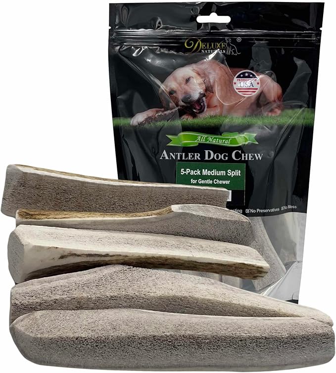 5-Pack Medium Split Elk Antler Dog Chews (5.5 to 7+ in) – All Natural, Premium Grade A, Odor-Free, USA-Sourced – Long-Lasting Dental Treats for Small Dogs Under 35 lbs