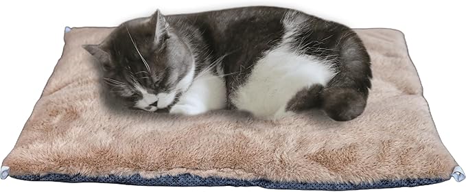 petfelix Self Warming Mat, 24''*20'' Non-Skid Thermal Pet Mat, Washable Outdoor Insulation for Cat House, Carrier Cat Bed, Short-Fluff Brown