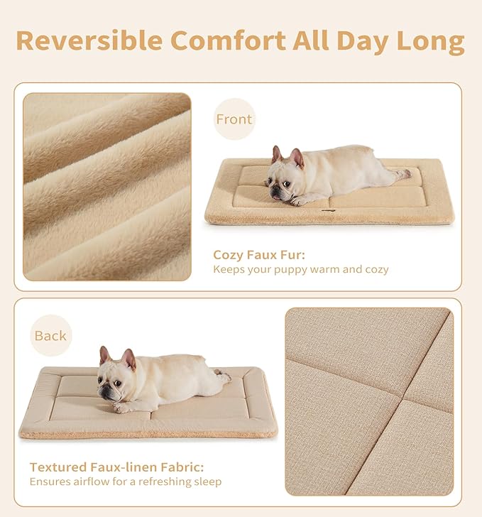 MADE 4 PETS Dog Crate Pad Bed for Large Dogs, Washable & Reversible, Anti-Slip Kennel Mat for Cozy Sleeping, Soft Fluffy Dog Bed for Indoor & Outdoor Use, 36"x27", Khaki