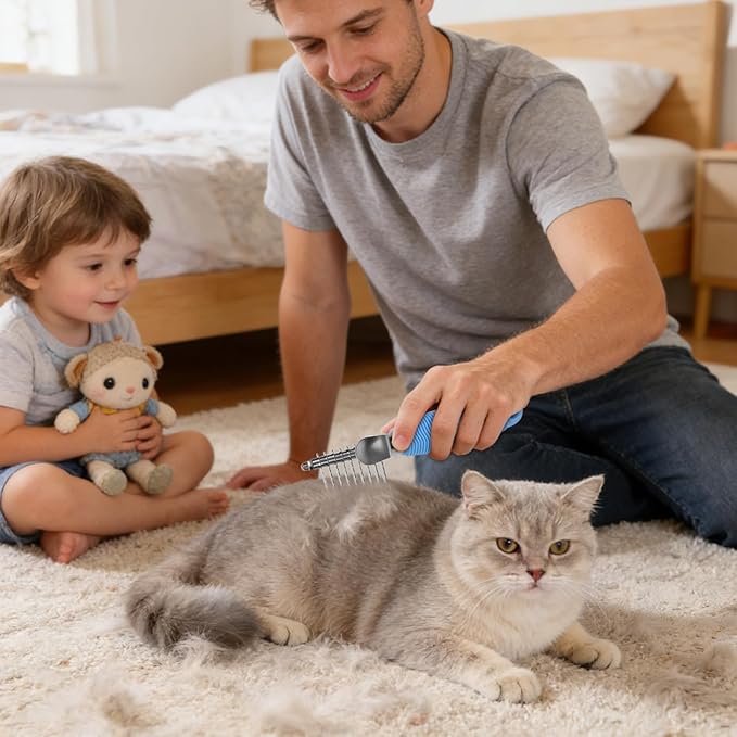 Dematting Comb for Cats - Ergonomic Gentle Metal - Cat Hair Brush Undercoat Detangling Comb - for Small Medium Long Short Puppy Kitten Home Indoor