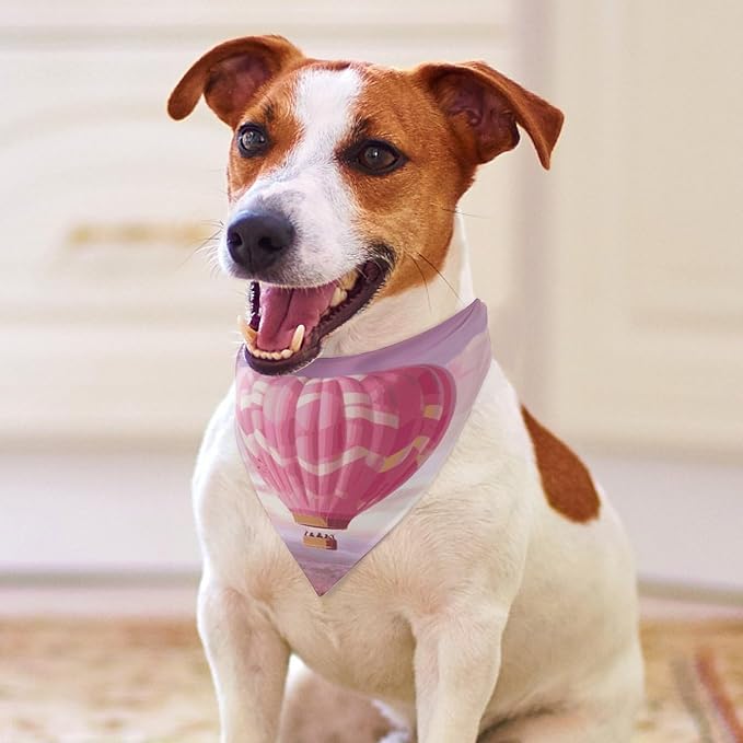 Dog Bandana Spring Pet Scarf Adjustable Triangle Pink Hot Air Balloon Printing Dog Bib Washable Polyester Puppy Bandana for Small Medium Large Dogs Cat Birthday Party Supplies