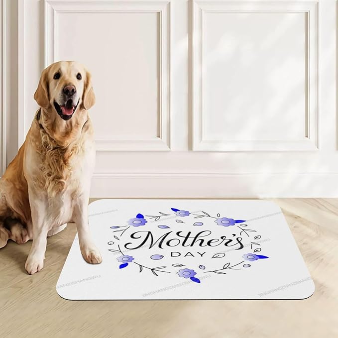 Dog Food Mat Happy Mother's Day Floral Gift for Mom Jb Absorbent Water Bowl Mats Cat Pet Feeding Placemats 24x16In