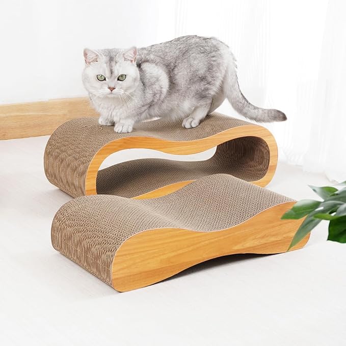 2 in 1 Cat Scratcher Bed, Cat Scratching Board, Cats Scratcher Set, Scratch-Resistant Cat Scratching Post Large (27.5L X 9H in.) Corrugated Cardboard