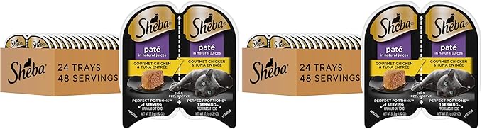 Sheba Perfect Portions Wet Cat Food Pate Gourmet Chicken & Tuna Entree,2.6 oz. Twin-Pack Trays,Cat Food Wet Recipe (,48 Servings),24 Count (Pack of 2)