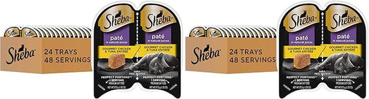 Sheba Perfect Portions Wet Cat Food Pate Gourmet Chicken & Tuna Entree,2.6 oz. Twin-Pack Trays,Cat Food Wet Recipe (,48 Servings),24 Count (Pack of 2)