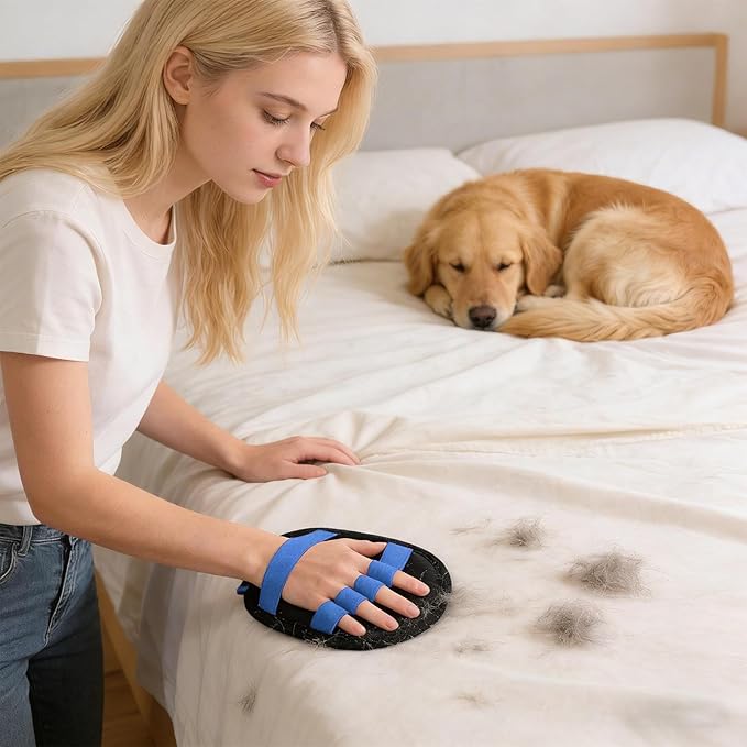 Pet, Five Finger Grooming Tool, Electrostatic Hair Remover Glove, Clothes Fabric Couch, Rubber Massage Material with Soft Bristles, Cleaning for Furniture Car Bed Carpet Shedding