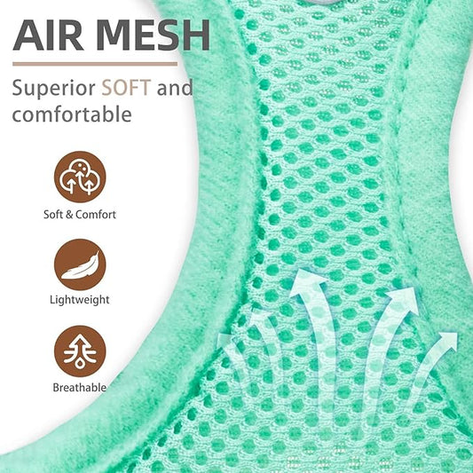 PUPTECK Adjustable Dog Harness Collar and Leash Set Step in No Pull Pet Harness for Small Medium Dogs Puppy and Cats Outdoor Walking Running, Soft Mesh Padded Reflective Vest Harnesses, Solid Green L