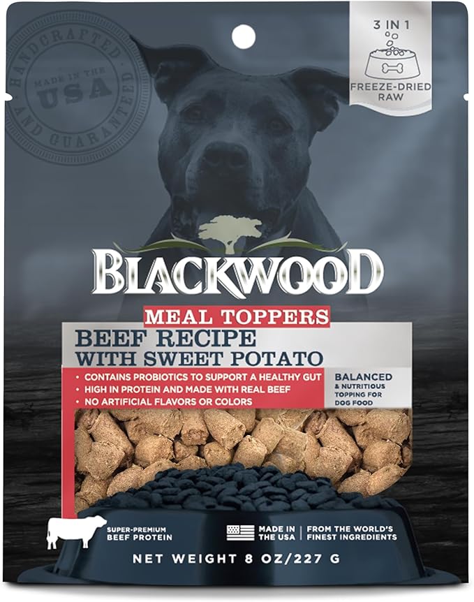 Blackwood Dog Food Topper, Beef Recipe with Sweet Potato, 8 Ounce, High Protein with Probiotics, Use as Training Treat, Meal, or Topper