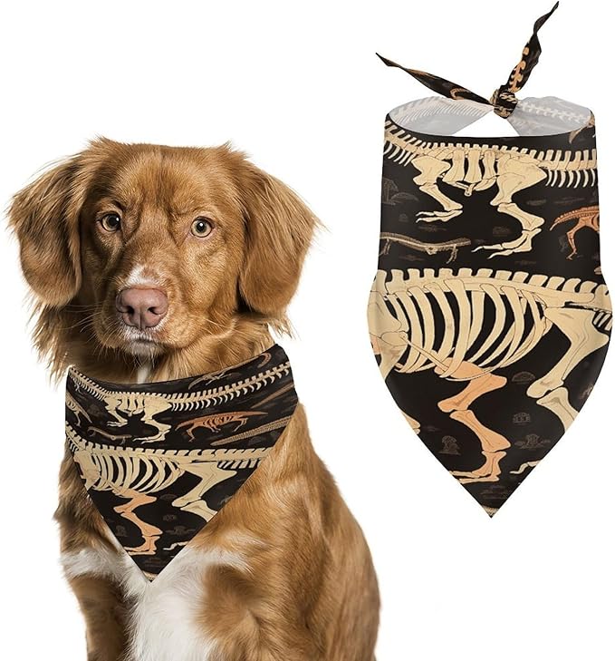 Dog Bandana Spring Pet Scarf Adjustable Triangle Dinosaur Skeleton Print Printing Dog Bib Washable Polyester Puppy Bandana for Small Medium Large Dogs Cat Birthday Party Supplies