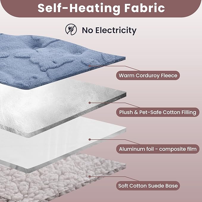 Self Warming Cat Bed, 28 X 22 Inch Reversible Two-Sided Use Self Heating Mat for Cats and Dogs, Washable Cat Warming Pad for Indoor Use, Cozy Flannel Base. (M - 28 X 22 Inch)