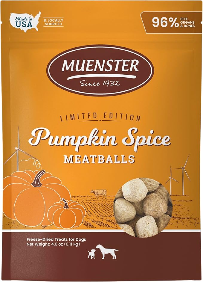 Muenster Freeze Dried Pumpkin Meatball Dog Treats 4 oz - Grain Free, Made in USA