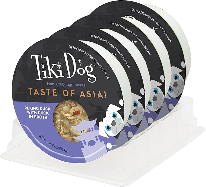 Tiki Dog Taste of The World Whole Food, Asia Peking Duck Recipe in Duck Broth, Culinary Inspired High Protein and Moisture Rich Superfoods Wet Dog Food, 3 Oz Cups, Pack of 4