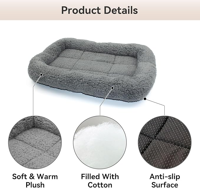 PETLESO Small Cat Bed Mat, 22" x 16" Plush Cushion with Surrounding Pillow for Small to Meidum Dogs Cats Sleeping, Indoor Pet Beds Furniture Carrier Crate Anti Skid Pad, Washable, Medium