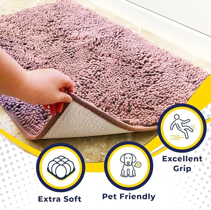 Muddy Mat® | Super Absorbent Door Mat Indoor, Microfiber Quick Dry Chenille Entryway Rug, Non-Slip Front Door Mat, Indoor Mats for Entryway, Machine Washable Pet Rug, Pink 24"x36"