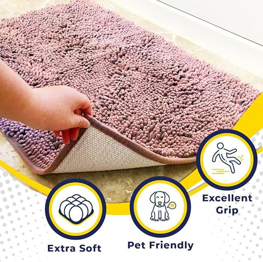 Muddy Mat® | Super Absorbent Door Mat Indoor, Microfiber Quick Dry Chenille Entryway Rug, Non-Slip Front Door Mat, Indoor Mats for Entryway, Machine Washable Pet Rug, Pink 24"x36"