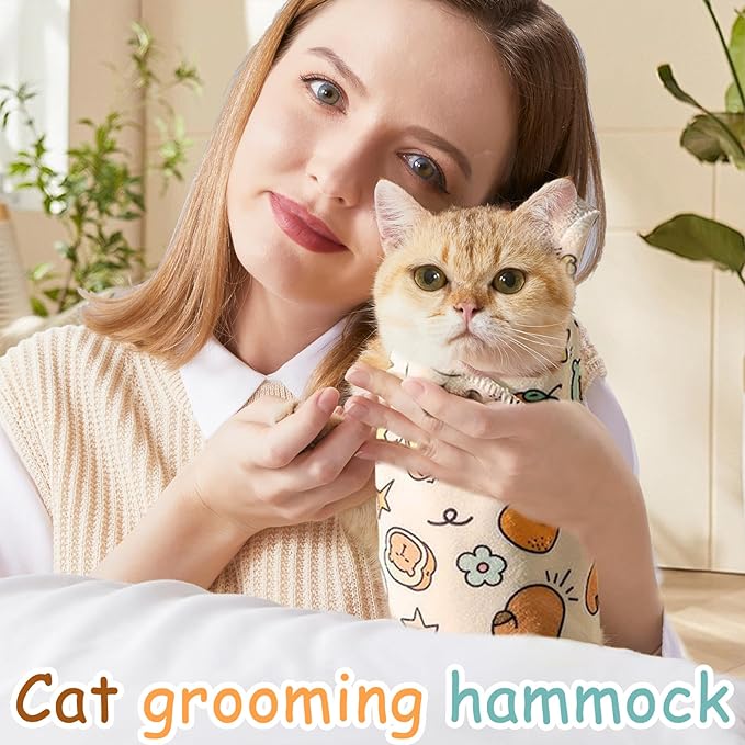 AOYEBO Cat Wrap for Cutting Nails Self-Adherent Safe Hold - Soft Polyester Anti-Scratch Escape Restraint, Calming Swaddle for Nail Clipping & Grooming (A)