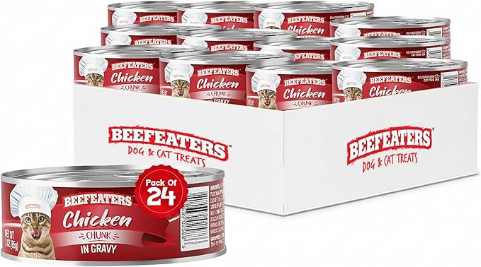 Beefeaters Chicken Chunk in Gravy Wet Cat Food 3oz (24-Pack) | Adult Wet Food with Taurine, Premium Catfood Wet Food, No Artificial Additives, Balanced Nutrition | Supports Immune System & Vision