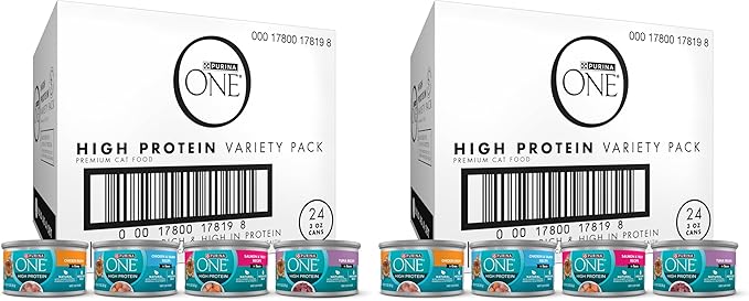 Purina ONE Natural,High Protein Cat Food Variety Pack,Chicken,Tuna,Salmon and Trout Recipes - 3 oz. Cans,(Pack of 48)