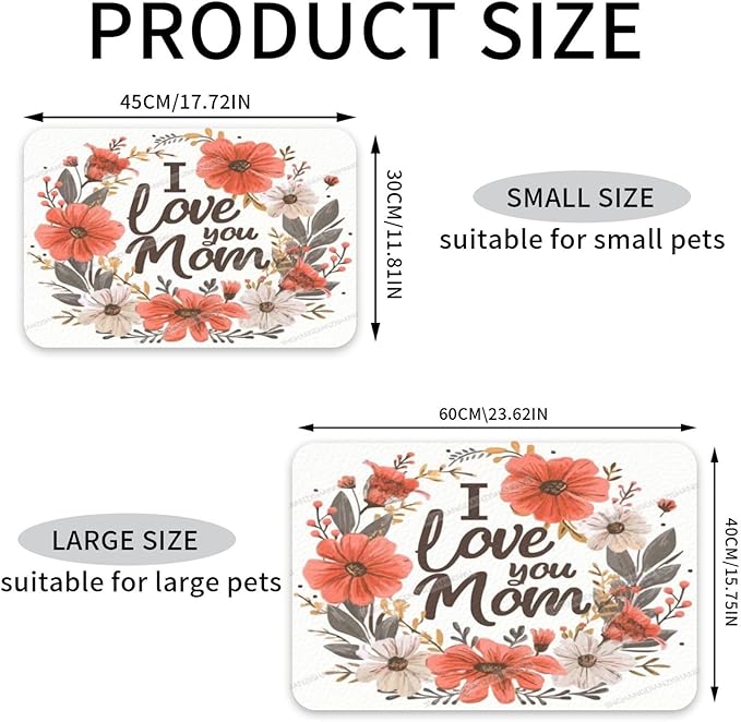 Pet Feeding Mat for Dogs Cats Happy Mother's Day Floral Gift for Mom Kw Absorbent Dog Food Mat Non-Slip Waterproof Placemat Quick Dry Pet Supplies Bowl Mats