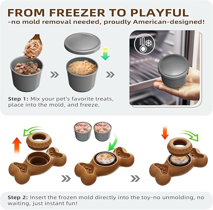 SHINKAI Refillable Frozen Dog Toy to Keep Them Busy - Tough Chew Toys for Aggressive Chewers, Ice Cream Holder Freezebone with Mold Cups, Reduces Anxiety & Destructive Behavior