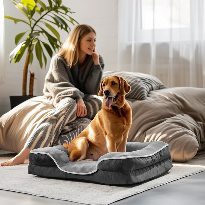NEWBULIG 35x25 Inch Orthopedic Dog Bed Large Sized, Dog Couch/Sofa Bed with Washable Cover, Waterproof, Memory Foam, Soft Fluffy Surface
