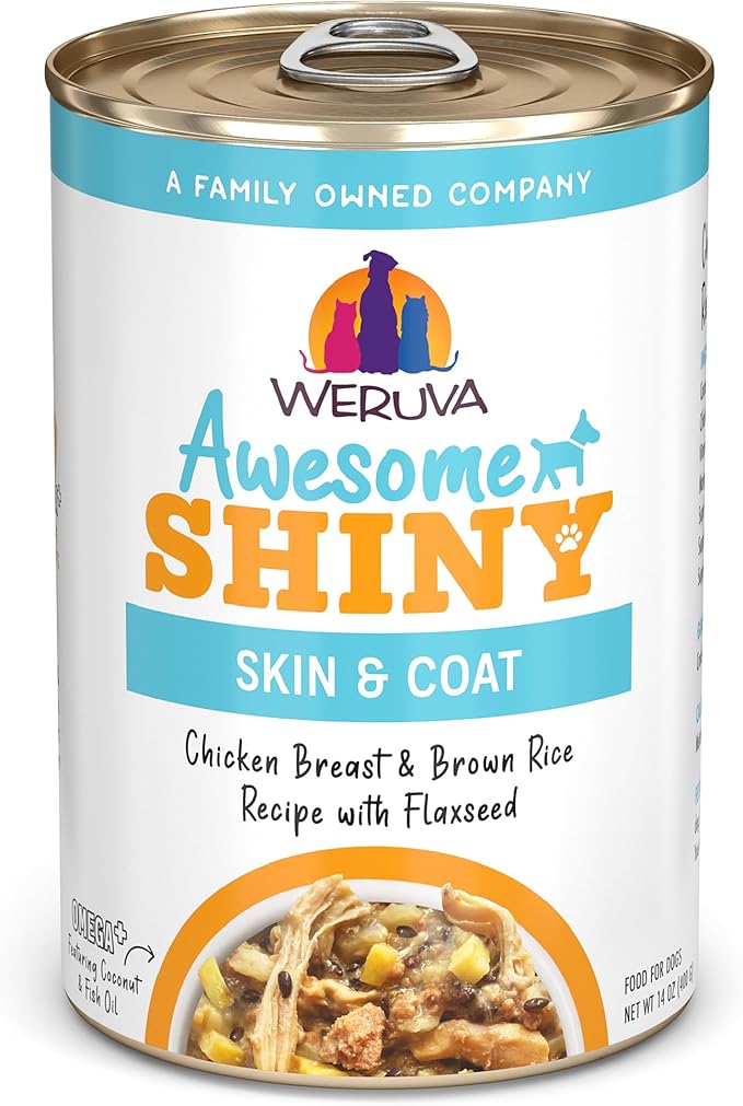 Weruva Awesome Shiny Wet Dog Food, Chicken & Brown Rice, 14oz Can (Pack of 10)