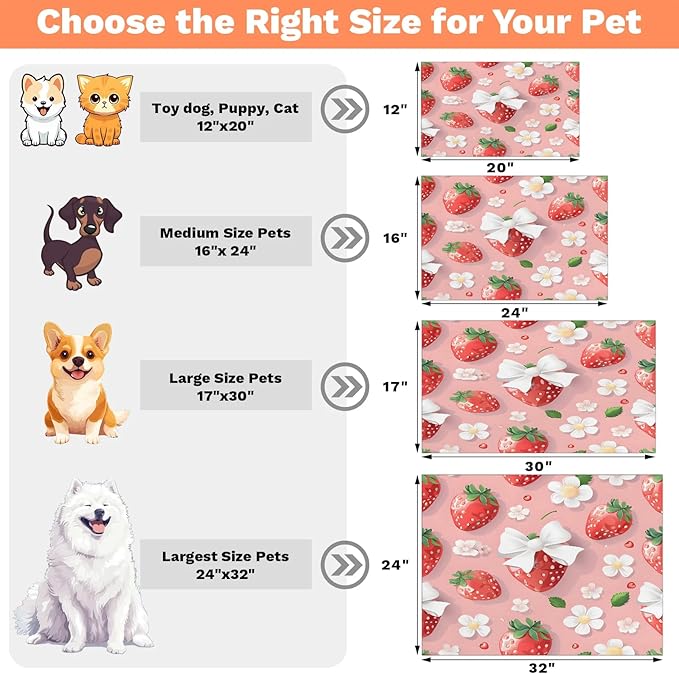 Strawberry Dog Food Mat for Floors Absorbent Dog Bowl Mat for Food and Water Dispenser Quick Dry Cat Food Placemat Pet Supplies 16" x 24", Floral