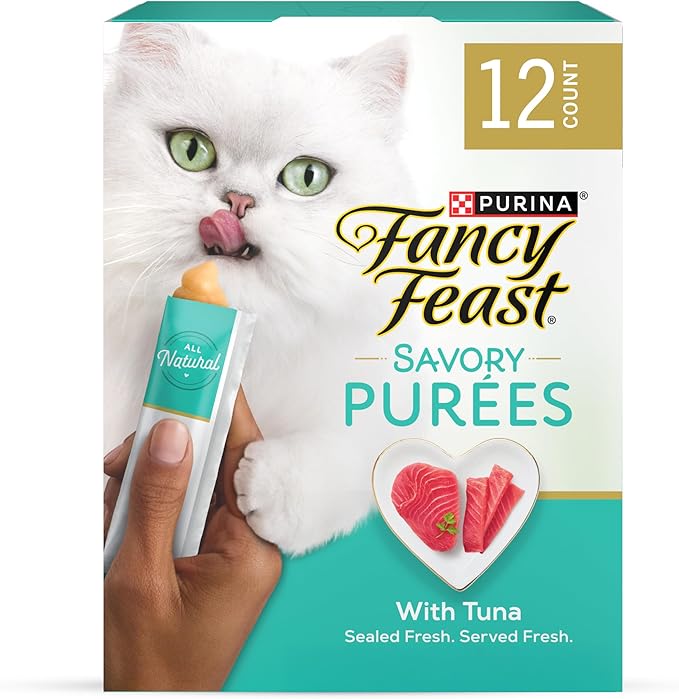 Purina Fancy Feast Squeezable Cat Treats Tube, Savory Puree Naturals with Natural Tuna in a Demi-Glace - 0.35 Ounce (Pack of 12)