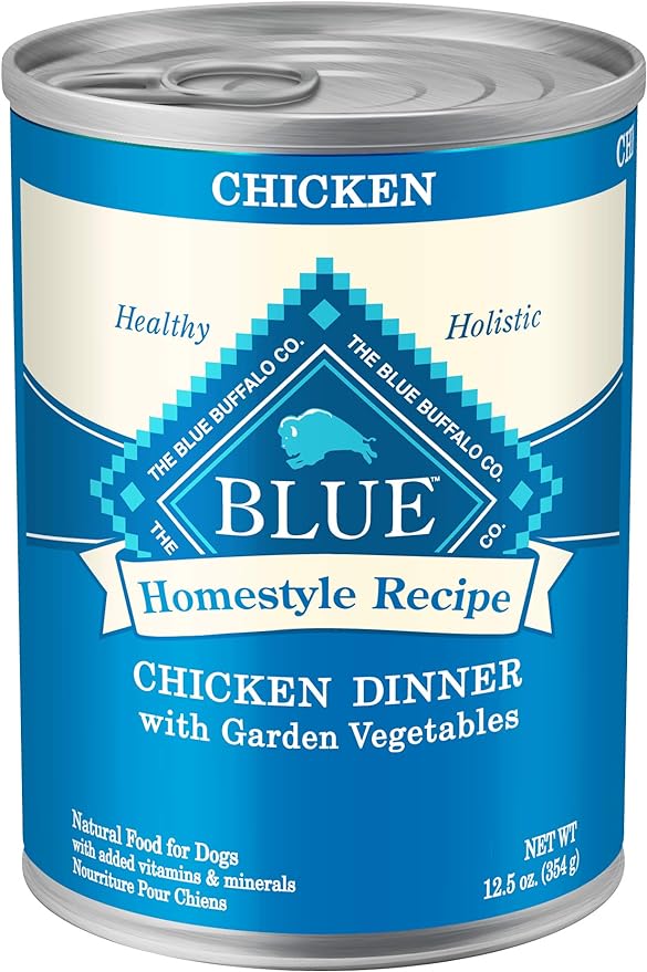 Blue Buffalo Homestyle Recipe Adult Wet Dog Food, Made with Natural Ingredients, Chicken Dinner with Garden Vegetables, 12.5-oz Can (Pack of 12)