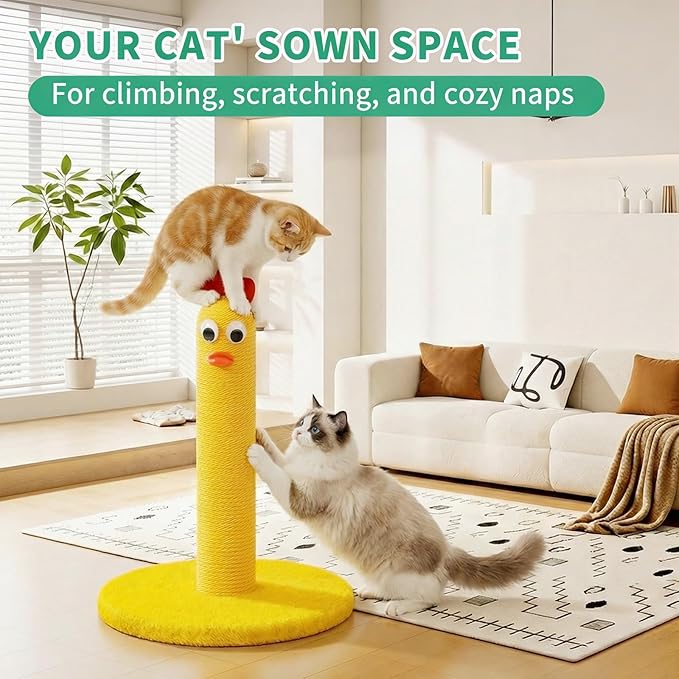 Cat Tree for Indoor Cats — Yellow Chick Mini Scratching Post, Compact Apartment Cat Tower for Kittens & Adult Cats, Fun Play & Furniture Protection