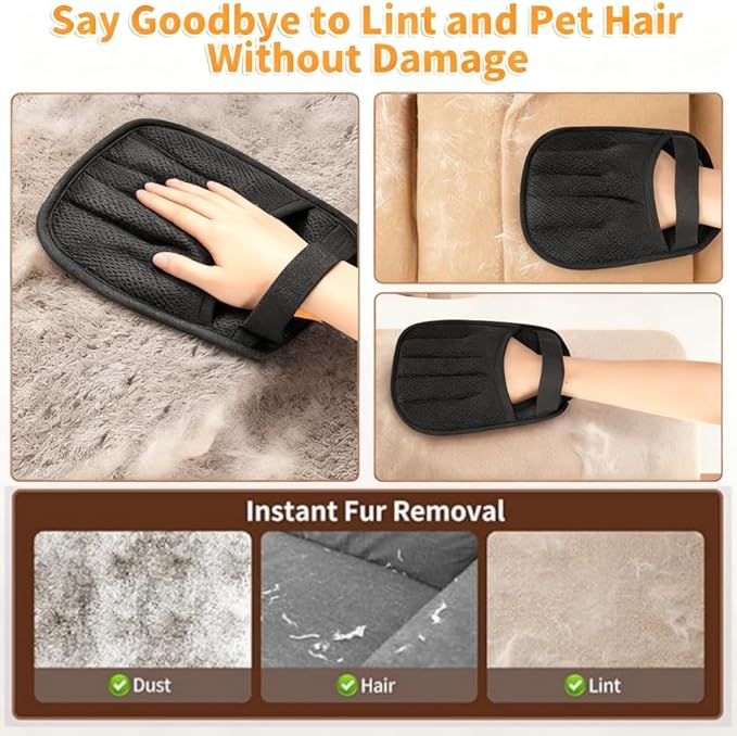 Upgraded Pet Hair Removal Glove,Reusable Pet Hair Removal Tool with Five Finger Static Electricity for Cats & Dogs, Effortlessly Remover Hair from Clothes, Sofa, Carpet, Bed, Car Seat, 2 Pcs