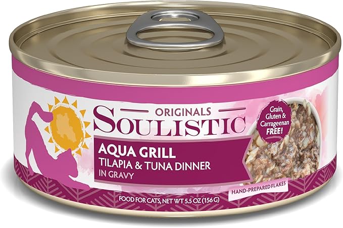 Soulistic Originals, Aqua Grill Tilapia and Tuna Dinner in Gravy, 5.5oz Can, Pack of 8
