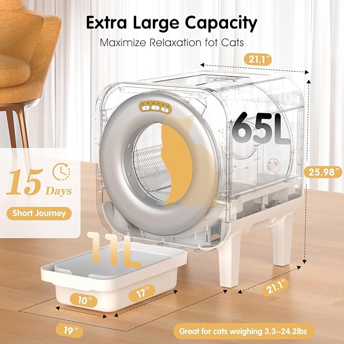Smart Automatic Cat Litter Box with App Control, Fresh Air System Deodorization,Self-Cleaning, Temperature and Humidity Monitor, Self Cleaning Litter Box for Multiple Cats,White