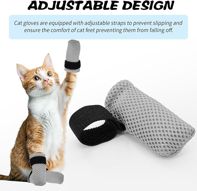 8 Pcs Cat Claw Covers, Shoes Booties For Cats Mittens To Prevent Scratching Socks Adjustable Breathable Mesh Puppy Indoor Gloves Paw Kitten Boots Suitable For Bathing And Nail Trimming (Grey + Black)