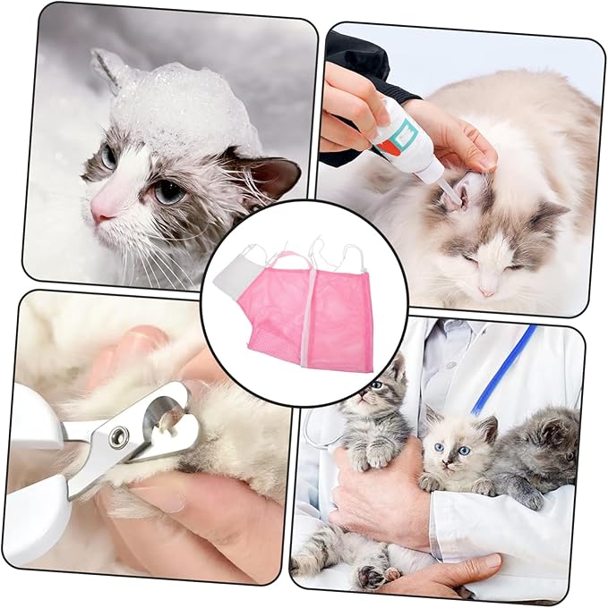 Milisten Multi-Function Cat Grooming Bag Breathable Mesh Pet Bathing Pouch for Easy Nail Trimming Bathing and Grooming Fast-Dry Design for Cats and Kittens