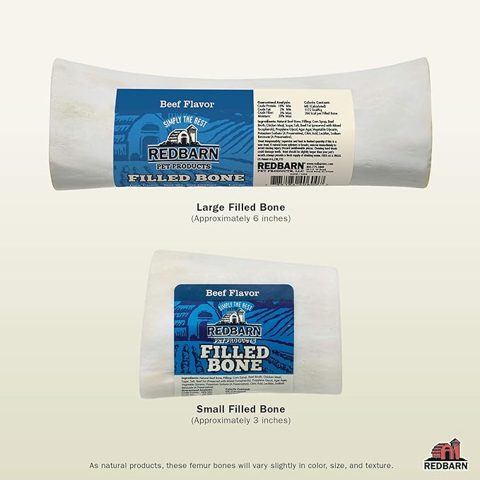 Redbarn Pet Products Filled Dog Bones Peanut Butter, Cheese N' Bacon, Beef, Natural Long-Lasting Dental Treats; Suitable for Aggressive Chewers.