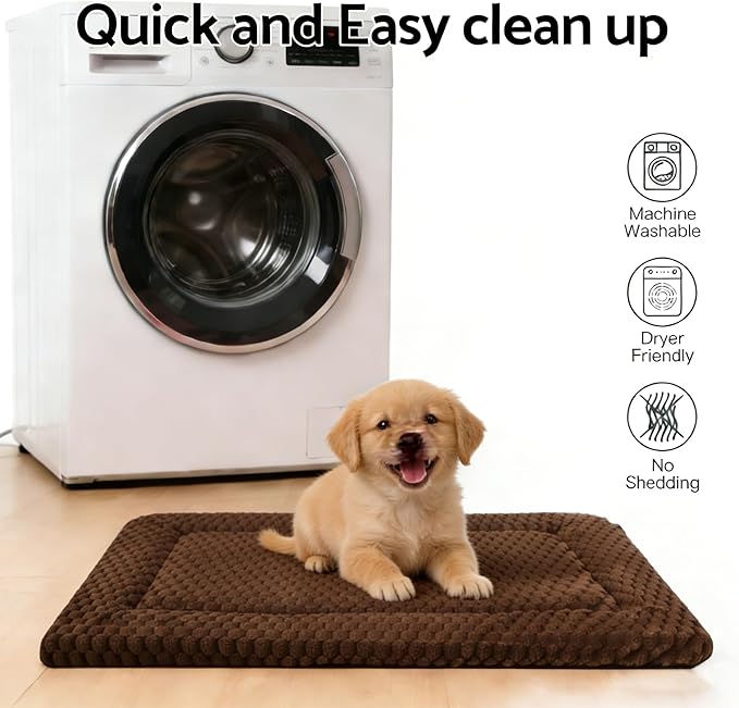 Dog Bed Mat, Reversible Dog Crate Pad - Comfortable Kennel Mat for Dogs & Cats, Machine Washable Dog Bed Suitable for Kennel, Cage or Home Travel（Dark Brown, 24" L*18" W*1.5" Th