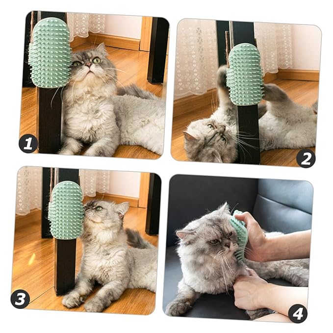 Cat Massaging Comb and Kitten Self Grooming Tool Wooden Corner Scratcher with Silver Vine Green Cat Grooming Supplies Random Color